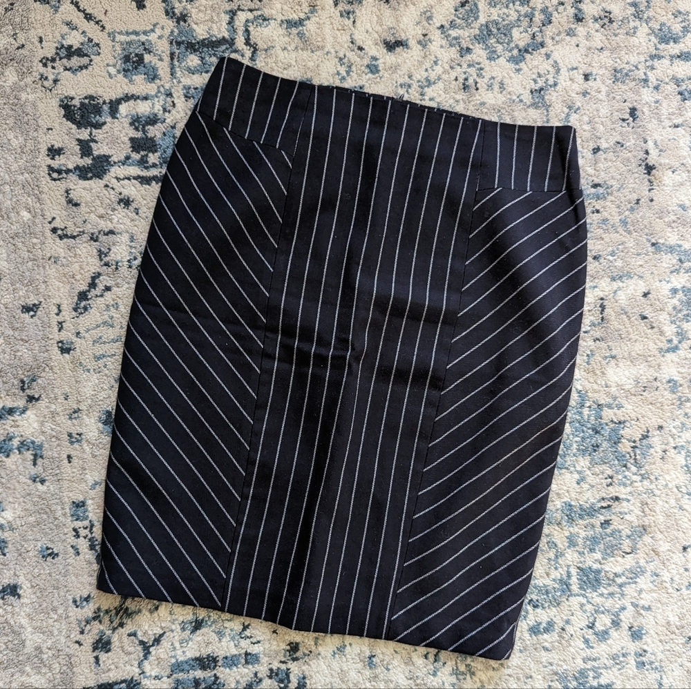 Navy pinstripe pencil skirt
